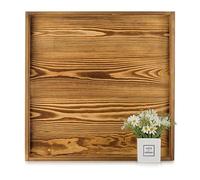 Hanobe Grand Plateau Service XXL: Carre 50 cm Plateau en Bois Table Decoratif Rustique Deco Plateaux pour Salle de Séjour Ottoman Cuisine Bois Brûlé