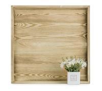 Hanobe Grand Plateau Service XXL: Carre 50 cm Plateau en Bois Table Decoratif Rustique Deco Plateaux pour Salle de Séjour Ottoman Cuisine, Bois Clair Brûlé