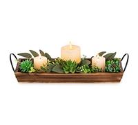 Hanobe Plateau Bois Decoratif Bougie: Rectangulaire Longue Rustique Plateau de Service Decoration avec Métal Anses Ferme Plateaux de Table en Bois Deco Présentoir, Marron