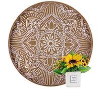 Hanobe Plateau Bois Decoratif Grand: Rond Plats et Plateaux de Service XXL Rustique Boho Marron - Plateau Cafe Table Vintage Deco Plate pour Repas Canapé Cuisine, 45cm