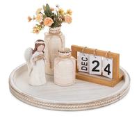 Hanobe Grand Plateau décoratif Rond : 45 cm - Blanc - Plateau à Perles - Grand Plateau Rustique en Bois - Décoration de Ferme ottomane Vintage - Centre de Table pour comptoir