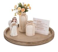 Hanobe Plateau Bois Decoratif Grand: Rond Plats et Plateaux de Service XXL Rustique Perles Boho Marron - Plateau Cafe Table Vintage Deco Plate pour Repas Canapé Cuisine, 45cm