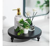 Hanobe Plateau Bois Decoratif Rond: Noir Petit Plateau avec Pied Plateaux avec Perles - Moderne Decorative Mini Plats Deco pour Cafe Table Canapé Cuisine 30cm