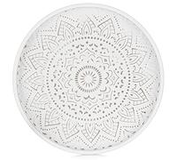Hanobe Plateau Bois Decoratif Rond: Plats et Plateaux de Service Rustique Boho Floral Petit Blanc Deco Bougie Plateau Cafe Table Vintage Plate pour Repas Canapé Cuisine, 30cm