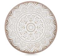 Hanobe Plateau Bois Decoratif Rond: Plats et Plateaux de Service Rustique Boho Floral Petit Brun Deco Bougie Plateau Cafe Table Vintage Plate pour Repas Canapé Cuisine, 30cm