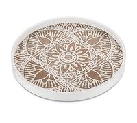 Hanobe Plateau Bois Decoratif Rond: Plats et Plateaux de Service Rustique Boho Petit Blanc Plateau Cafe Table Vintage Deco Plate pour Repas Canapé Cuisine, 30cm