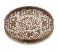Hanobe Plateau Bois Decoratif Rond: Plats et Plateaux de Service Rustique Boho Petit Marron Plateau Cafe Table Vintage Deco Plat pour Repas Canapé Cuisine, 30cm