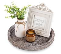 Hanobe Plateau de Bougie Bois: Rond Decoratif Service Plateaux Blanc Lavé Rustique Décoratives Vintage Petit Plats de Table pour Ottoman de Ferme Décoration Comptoir Cuisine Table