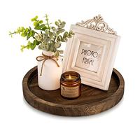 Hanobe Plateau de Bougie Bois: Rond Decoratif Service Plateaux Marron Rustique Décoratives Vintage Petit Plats de Table pour Ottoman de Ferme Décoration Comptoir Cuisine Table