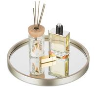 Hanobe Plateau de Salle de Bain Miroir: Plateau Decoratif Rond Bois Moderne Organisateur de Parfum - Petit Doré Plateaux Deco pour Rangement Maquillage Bijoux Coiffeuse Décor