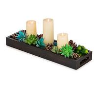 Hanobe Plateau de Service Bois: Rectangulaire Etroit Decoratif Cafe Bougeoirs Plats et Plateaux avec Poignées Rustique Noir Brun Petit Deco Table Plateau en Bois Antidérapant e Bougie