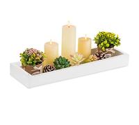 Hanobe Plateau de Service Bois: Rectangulaire Etroit Decoratif Cafe Plats et Plateaux Moderne Blanc Petit Deco Table Pas de Poignée Plateau en Bois de Bougie pour Salle de Bain
