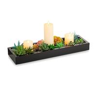 Hanobe Plateau de Service Bois: Rectangulaire Etroit Decoratif Cafe Plats et Plateaux Moderne Noir Petit Deco Table Pas de Poignée Plateau en Bois de Bougie pour Salle de Bain