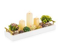 Hanobe Plateau de Service Bois: Rectangulaire Etroit Decoratif Plats et Plateaux Moderne Blanc Petit Deco Cafe Table Plateau en Bois de Bougie avec Anses pour Salle de Bain