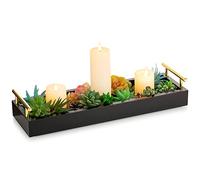 Hanobe Plateau de Service Bois: Rectangulaire Etroit Decoratif Plats et Plateaux Moderne Noir Petit Deco Cafe Table Plateau en Bois de Bougie avec Anses pour Salle de Bain