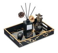 Hanobe Plateau de Service Bois Rectangulaire: Moderne Decoratif Marbre Grain Plateaux pour Table Basse - Noir et Doré Plats pour Bougies Deco
