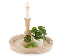 Hanobe Plateau de Service Bois: Rond Bois Naturel Inachevés Decoratif Bougies Plateaux Rustique Décoratives Plat de Table Vintage Petit Plateau pour Décoration DIY de Cuisine