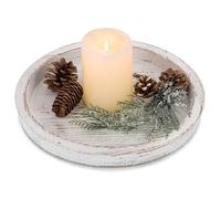 Hanobe Plateau de Service Bois: Rond Decoratif Bougies Plateaux Rustique Blanc Décoratives Plats de Table Vintage Petit Plateau pour Ottoman de Décoration de Comptoir de Cuisine