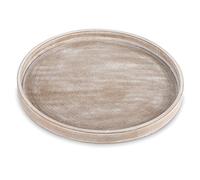 Hanobe Plateau de Service Bois: Rustique Plat Decoratif Rond Petit Blanc Cafe Plateaux Perles Boho Mini Table Plats Ferme Deco pour Repas Canapé Cuisine, 30cm