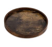 Hanobe Plateau de Service Bois: Rustique Plat Decoratif Rond Petit Marron Cafe Plateaux Perles Boho Mini Table Plats Ferme Deco pour Repas Canapé Cuisine, 30cm