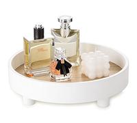 Hanobe Plateau de Service Décoratif Bois: Petit Plateau Rond pour la Salle de Bain - Plateaux de Table Basse en Blanc pour la Décoration du Salon et Rangement Coiffeuse, 30 cm