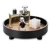 Hanobe Plateau de Service Décoratif Bois: Petit Plateau Rond pour la Salle de Bain - Plateaux de Table Basse en Noir pour la Décoration du Salon et Rangement Coiffeuse, 30 cm
