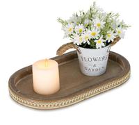 Hanobe Plateau de Service Décoratif Bois: Petit Plateaux de Table Basse Marron pour la Cuisine et la Decoration à Bougie - Vintage Plat et adapté à la Déco du Salon, Ovale de 38 cm