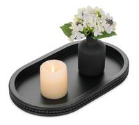 Hanobe Plateau de Service Décoratif Bois: Petit Plateaux de Table Basse Noir pour la Cuisine et la Decoration à Bougie - Vintage Plat et adapté à la Déco du Salon, Ovale de 38 cm