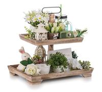 Hanobe Plateau de Service Decoratif Bois: Presentoir Rectangulaire de Table Basse Brun pour Decoration - Plateau 2 Etages Rustique Vintage pour la Salon, 40 cm