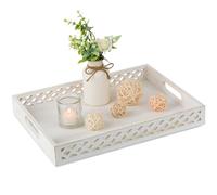 Hanobe Plateau de Service Decoratif Bois: Rectangulaire Plateaux Boho Decor pour Table Basse Chic Blanc Plateau Vintage Deco pour Centre de Table Salle a Manger Cuisine Ottoman