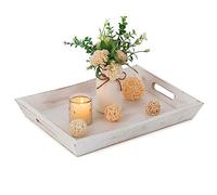 Hanobe Plateau de Service décoratif en Bois : Plateau Ottoman Rustique en Bois pour Table Basse, Plateau rectangulaire avec poignées pour Salon, Cuisine, décoration d'intérieur, Blanc