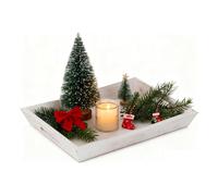 Hanobe Plateau de Service décoratif en Bois : Plateau Ottoman Rustique en Bois pour Table Basse, Plateau rectangulaire avec poignées pour Salon, Cuisine, décoration d'intérieur, Blanc