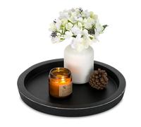 Hanobe Plateau de service rustique en bois : bougeoir rond décoratif en bois vintage, plateau de majordome, plateau ottoman pour décoration de comptoir de cuisine, table basse (noir, 1)