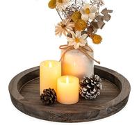 Hanobe Plateau de service rustique en bois : plateau décoratif rond en bois vintage pour centre de table, bougeoir, plateau ottoman pour décoration de comptoir, accessoires de décoration d'intérieur