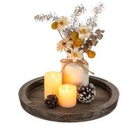 Hanobe Plateau de service rustique en bois : plateau décoratif rond en bois vintage pour centre de table, bougeoir, plateau ottoman pour décoration de comptoir, accessoires de décoration d'intérieur