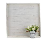 Hanobe Plateau de Service XXL: Grand Carré Plateau en Bois Decoratif Blanc Lavé Vintage Bougie Deco Plateaux pour Salle de Séjour Ottoman Cuisine 54cm