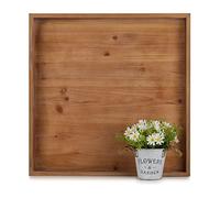 Hanobe Plateau de Service XXL: Grand Carré Plateau en Bois Decoratif Marron Vintage Bougie Deco Plateaux pour Salle de Séjour Ottoman Cuisine 54cm
