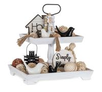 Hanobe Plateau Decoratif Bois de Service: 2 Etages Vintage Plateaux Rectangulaire Blanc Lavé pour Cuisine Ilot Central - Retro Plateau Decoratif Presentoir pour Table a Manger