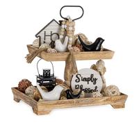 Hanobe Plateau Decoratif Bois de Service: 2 Etages Vintage Plateaux Rectangulaire Brun Vieilli pour Cuisine Ilot Central - Retro Plateau Decoratif Presentoir pour Table a Manger