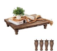 Hanobe Plateau décoratif en Bois : présentoir en Bois Rustique Marron pour café, Bar, Cuisine, Salle à Manger, décoration de Table, Pieds Courts et Hauts