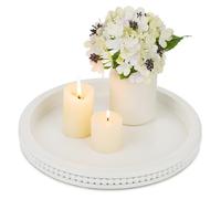 Hanobe Plateau Decoratif Rond Bois: Petit Blanc Plateaux Decor pour Table Basse Perles Chic Mini Service Plateau Moderne Deco pour Repas Canapé Cuisine, 30cm