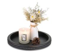Hanobe Plateau Decoratif Rond Bois: Petit Noir Marron Plateaux Decor pour Table Basse Perles Rustique Mini Service Plateau Ferme Deco pour Repas Canapé Cuisine, 30cm