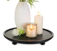 Hanobe Plateau Decoratif Rond Bois: Petit Noir Plateau sur Pied Decor pour Table Basse Chic - Moderne Piédestal de Salle de Bains Mini Plateaux Deco pour Cuisine