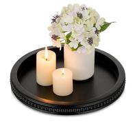 Hanobe Plateau Decoratif Rond Bois: Petit Noir Plateaux Decor pour Table Basse Perles Chic Mini Service Plateau Moderne Deco pour Repas Canapé Cuisine, 30cm