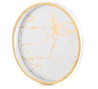 Hanobe Plateau Decoratif Rond Bois: Plateau Service Ronde Blanc et Doré Moderne Grain Marbre avec Anses Decoration Cafe Table Decorer Plateaux pour Bougie Cuisine 30cm