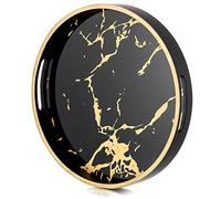 Hanobe Plateau Decoratif Rond Bois: Plateau Service Ronde Noir et Doré Moderne Grain Marbre avec Anses Decoration Cafe Table Decorer Plateaux pour Bougie Cuisine 30cm