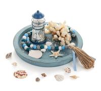 Hanobe Plateau Decoratif Rond Bois: Plateaux de Service Vintage Deco pour Table Basse - Petit Bougies Plateau Bleu Decoration Centre de Table Salle a Manger