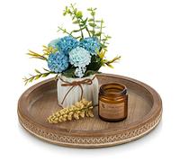 Hanobe Plateau Decoratif Rond Bois: Rustique Service Plat Petit Marron Cafe Plateaux Perles Boho Mini Table Plats Ferme Deco pour Repas Canapé Cuisine, 30cm