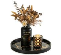 Hanobe Plateau Decoratif Rond Deco: Moderne Plateaux Noir à Effet Marbre de Service pour Table Basse Salon - 30cm Luxe Decoration Maison pour Cuisine Chambre