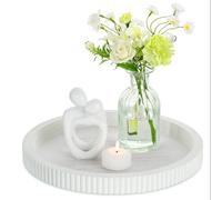 Hanobe Plateau Decoratif Rond Deco: Shabby Chic Plateaux Bois Blanc de Service pour Cuisine Salon - 30cm Moderne Decoration Maison Rayures Verticales pour Table Basse Entrée